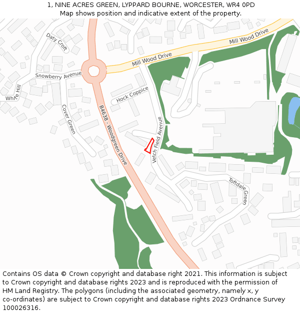 1, NINE ACRES GREEN, LYPPARD BOURNE, WORCESTER, WR4 0PD: Location map and indicative extent of plot