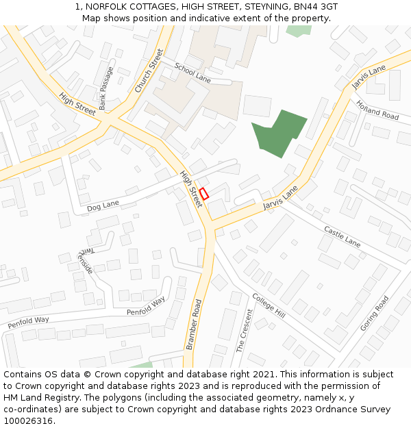 1, NORFOLK COTTAGES, HIGH STREET, STEYNING, BN44 3GT: Location map and indicative extent of plot