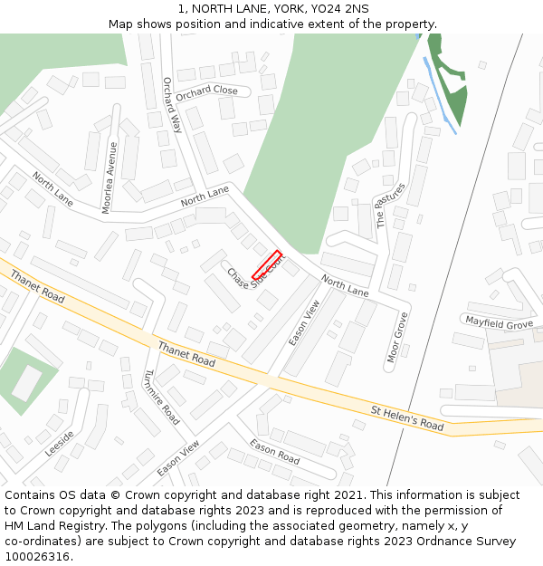 1, NORTH LANE, YORK, YO24 2NS: Location map and indicative extent of plot