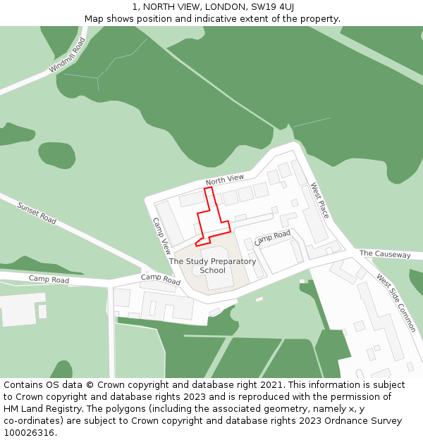 1, NORTH VIEW, LONDON, SW19 4UJ: Location map and indicative extent of plot