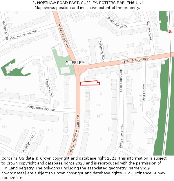 1, NORTHAW ROAD EAST, CUFFLEY, POTTERS BAR, EN6 4LU: Location map and indicative extent of plot