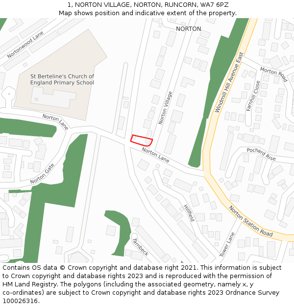 1, NORTON VILLAGE, NORTON, RUNCORN, WA7 6PZ: Location map and indicative extent of plot