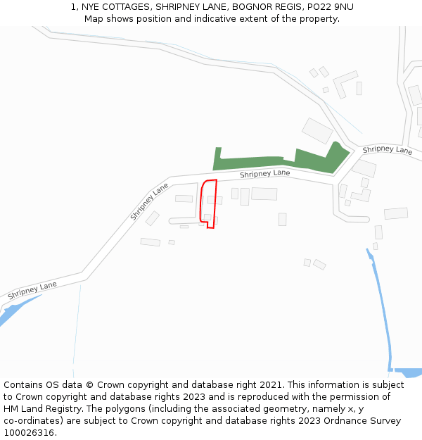 1, NYE COTTAGES, SHRIPNEY LANE, BOGNOR REGIS, PO22 9NU: Location map and indicative extent of plot