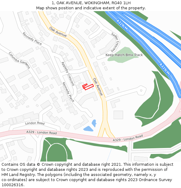 1, OAK AVENUE, WOKINGHAM, RG40 1LH: Location map and indicative extent of plot