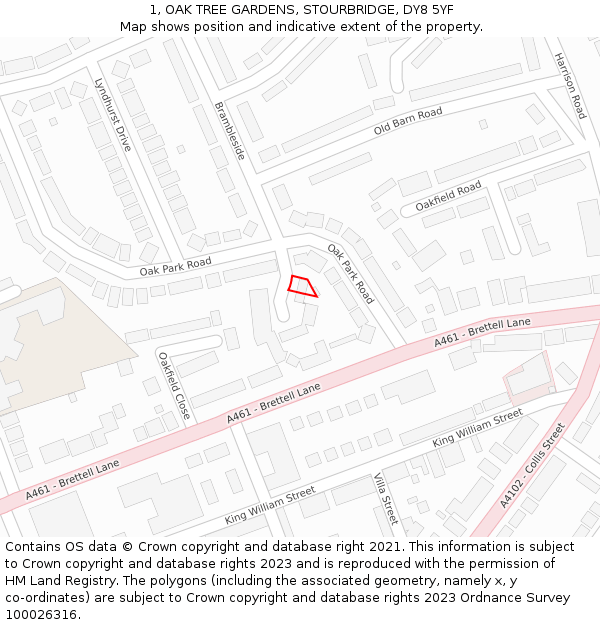 1, OAK TREE GARDENS, STOURBRIDGE, DY8 5YF: Location map and indicative extent of plot