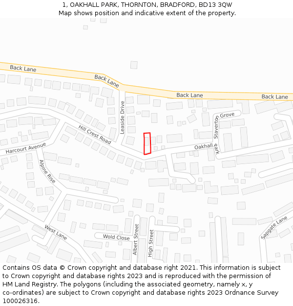 1, OAKHALL PARK, THORNTON, BRADFORD, BD13 3QW: Location map and indicative extent of plot