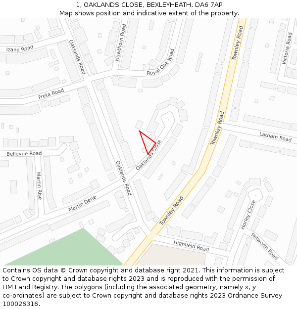 1, OAKLANDS CLOSE, BEXLEYHEATH, DA6 7AP: Location map and indicative extent of plot