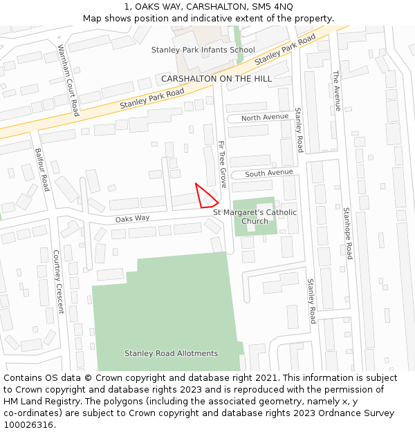 1, OAKS WAY, CARSHALTON, SM5 4NQ: Location map and indicative extent of plot