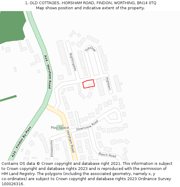1, OLD COTTAGES, HORSHAM ROAD, FINDON, WORTHING, BN14 0TQ: Location map and indicative extent of plot
