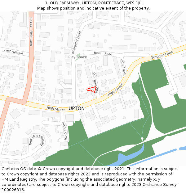 1, OLD FARM WAY, UPTON, PONTEFRACT, WF9 1JH: Location map and indicative extent of plot