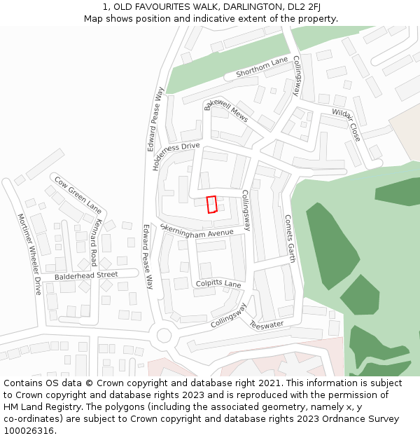 1, OLD FAVOURITES WALK, DARLINGTON, DL2 2FJ: Location map and indicative extent of plot