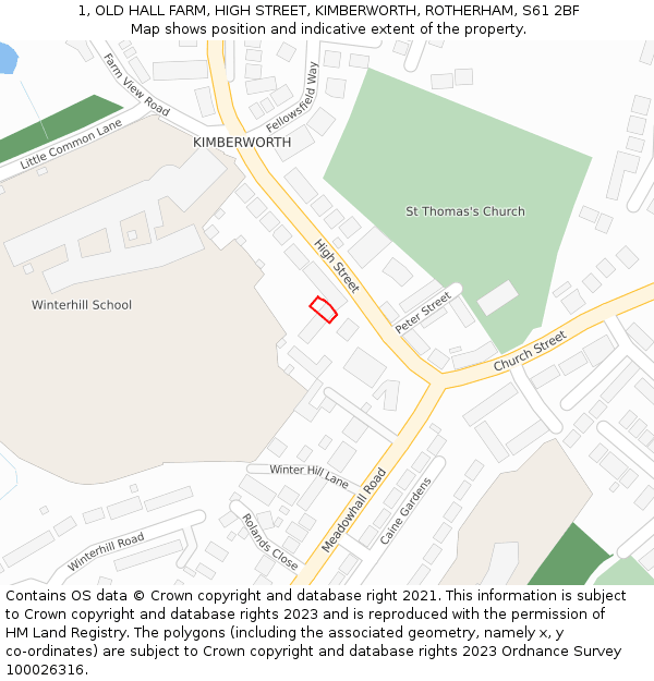 1, OLD HALL FARM, HIGH STREET, KIMBERWORTH, ROTHERHAM, S61 2BF: Location map and indicative extent of plot