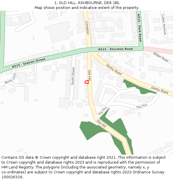 1, OLD HILL, ASHBOURNE, DE6 1BL: Location map and indicative extent of plot
