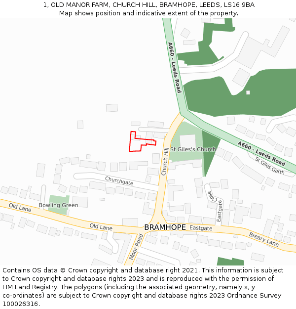 1, OLD MANOR FARM, CHURCH HILL, BRAMHOPE, LEEDS, LS16 9BA: Location map and indicative extent of plot