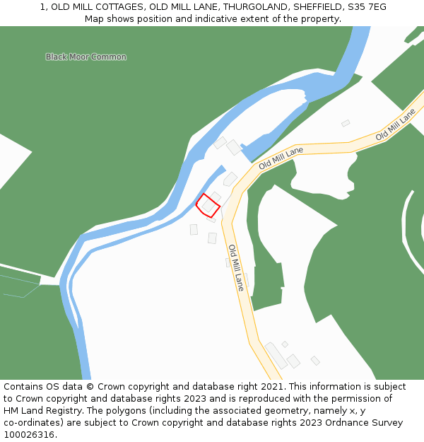 1, OLD MILL COTTAGES, OLD MILL LANE, THURGOLAND, SHEFFIELD, S35 7EG: Location map and indicative extent of plot