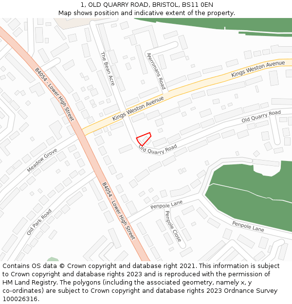 1, OLD QUARRY ROAD, BRISTOL, BS11 0EN: Location map and indicative extent of plot