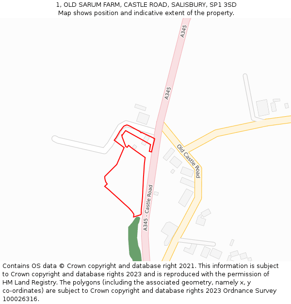 1, OLD SARUM FARM, CASTLE ROAD, SALISBURY, SP1 3SD: Location map and indicative extent of plot