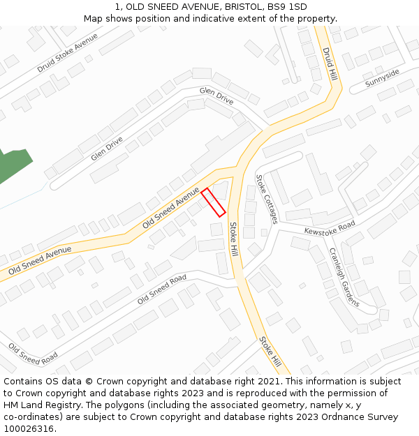 1, OLD SNEED AVENUE, BRISTOL, BS9 1SD: Location map and indicative extent of plot