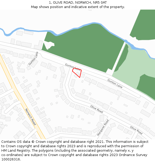1, OLIVE ROAD, NORWICH, NR5 0AT: Location map and indicative extent of plot