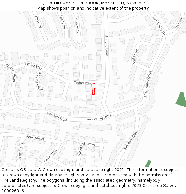 1, ORCHID WAY, SHIREBROOK, MANSFIELD, NG20 8ES: Location map and indicative extent of plot