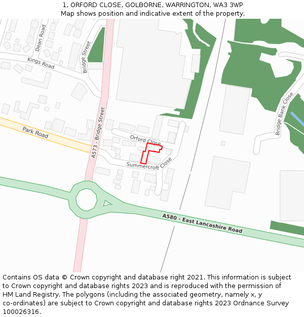 1, ORFORD CLOSE, GOLBORNE, WARRINGTON, WA3 3WP: Location map and indicative extent of plot