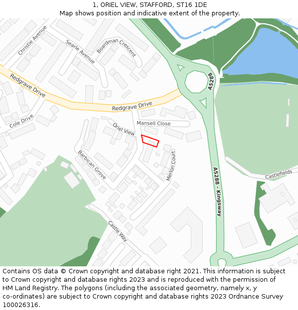 1, ORIEL VIEW, STAFFORD, ST16 1DE: Location map and indicative extent of plot