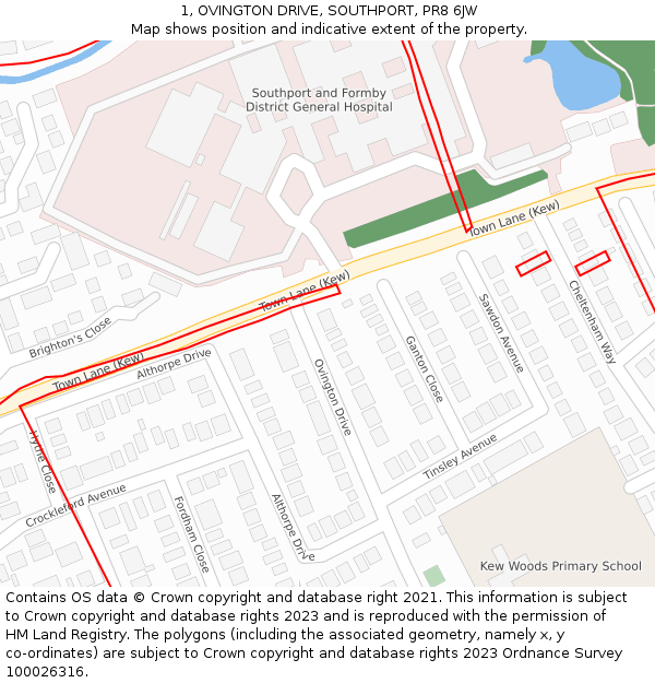 1, OVINGTON DRIVE, SOUTHPORT, PR8 6JW: Location map and indicative extent of plot