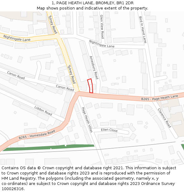 1, PAGE HEATH LANE, BROMLEY, BR1 2DR: Location map and indicative extent of plot