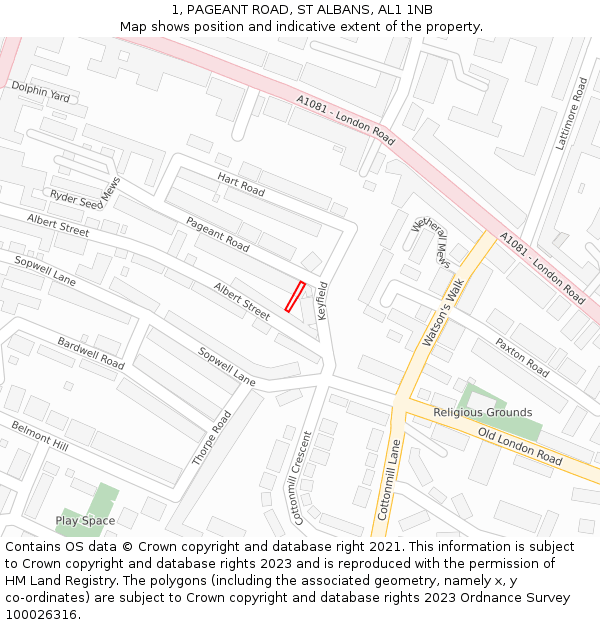 1, PAGEANT ROAD, ST ALBANS, AL1 1NB: Location map and indicative extent of plot
