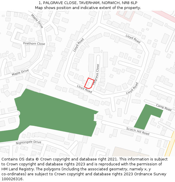 1, PALGRAVE CLOSE, TAVERHAM, NORWICH, NR8 6LP: Location map and indicative extent of plot