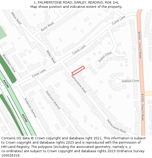 1, PALMERSTONE ROAD, EARLEY, READING, RG6 1HL: Location map and indicative extent of plot