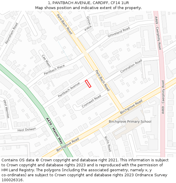 1, PANTBACH AVENUE, CARDIFF, CF14 1UR: Location map and indicative extent of plot