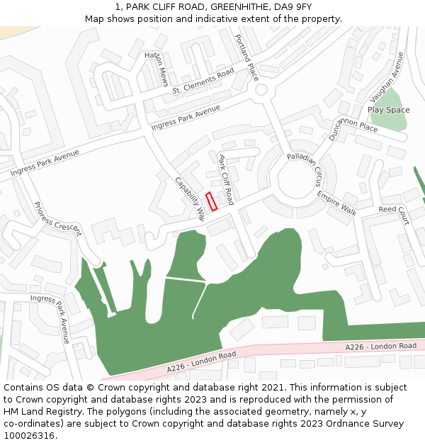 1, PARK CLIFF ROAD, GREENHITHE, DA9 9FY: Location map and indicative extent of plot