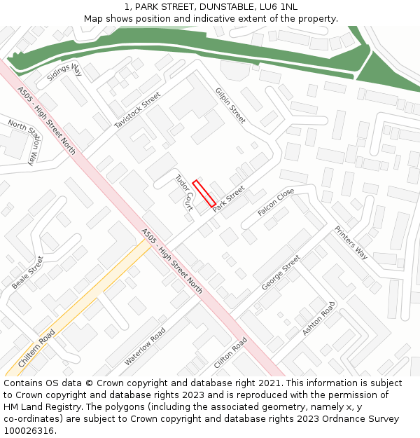 1, PARK STREET, DUNSTABLE, LU6 1NL: Location map and indicative extent of plot