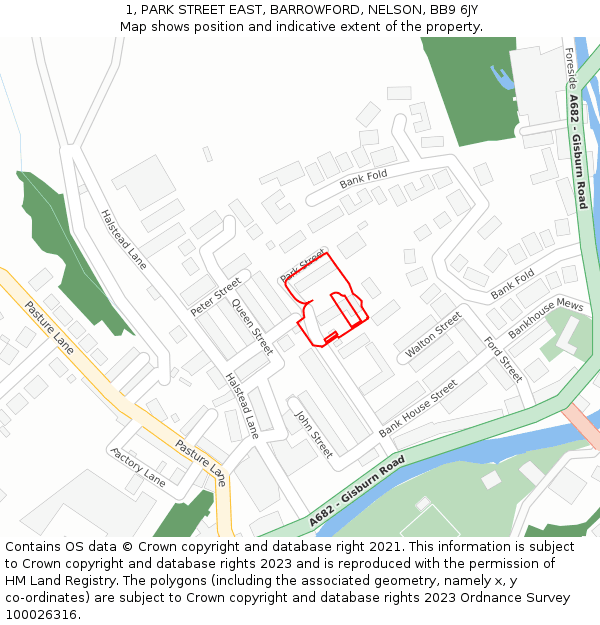 1, PARK STREET EAST, BARROWFORD, NELSON, BB9 6JY: Location map and indicative extent of plot