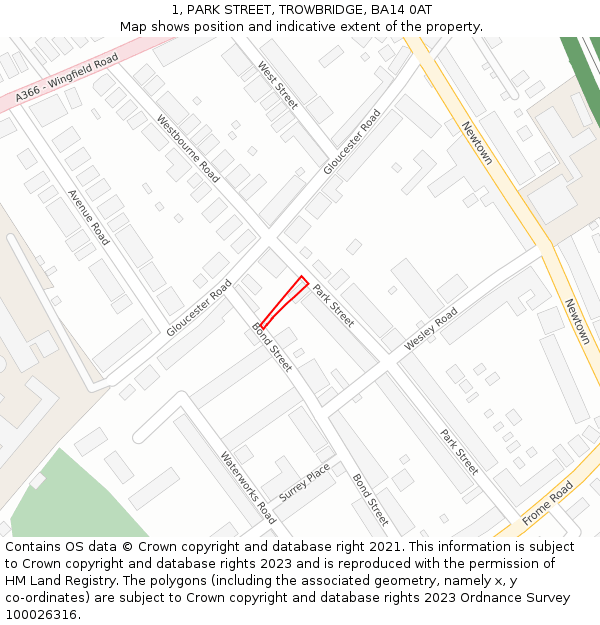 1, PARK STREET, TROWBRIDGE, BA14 0AT: Location map and indicative extent of plot