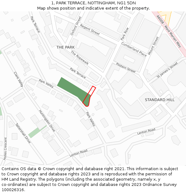 1, PARK TERRACE, NOTTINGHAM, NG1 5DN: Location map and indicative extent of plot