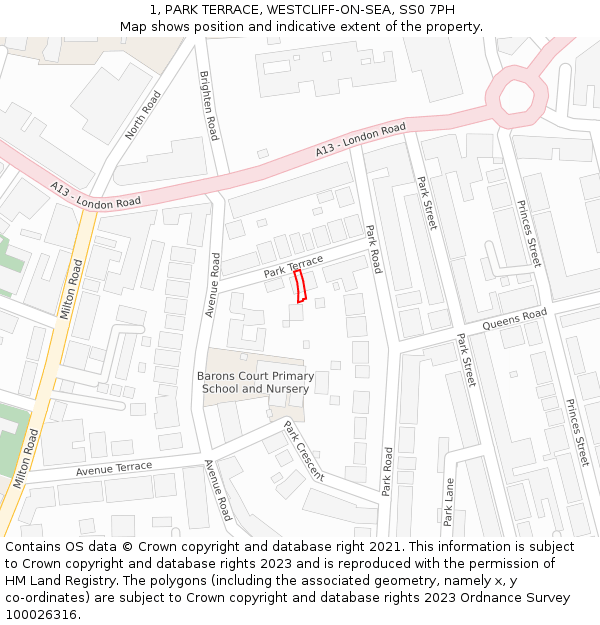 1, PARK TERRACE, WESTCLIFF-ON-SEA, SS0 7PH: Location map and indicative extent of plot