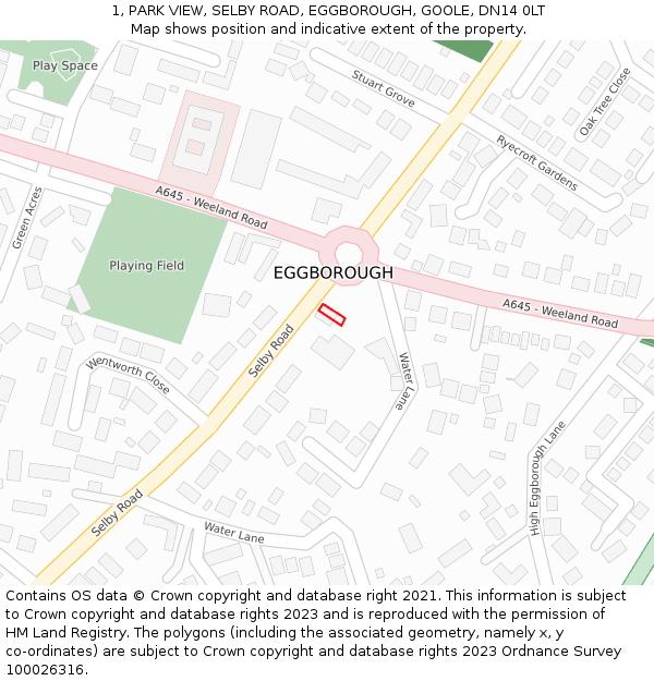 1, PARK VIEW, SELBY ROAD, EGGBOROUGH, GOOLE, DN14 0LT: Location map and indicative extent of plot