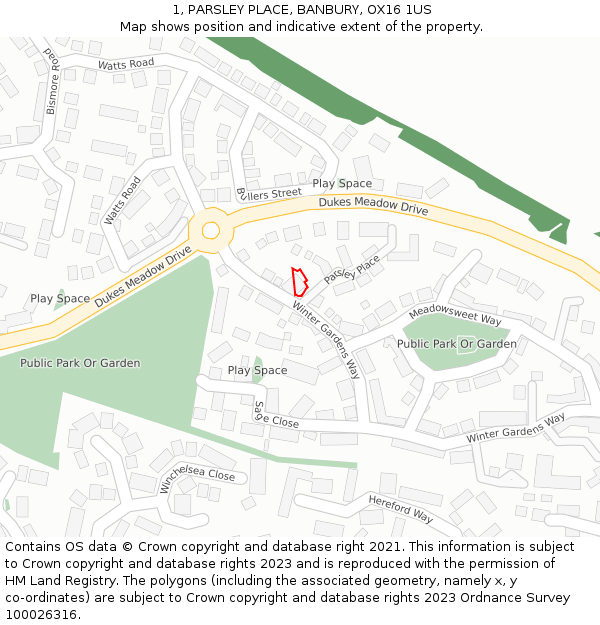 1, PARSLEY PLACE, BANBURY, OX16 1US: Location map and indicative extent of plot