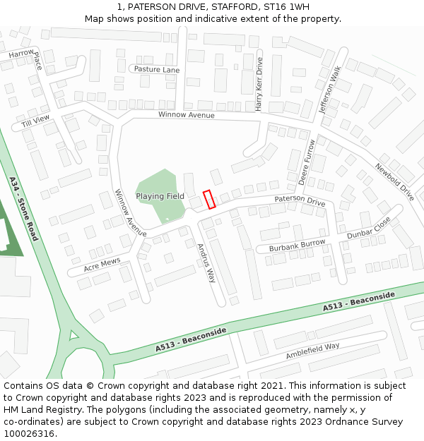 1, PATERSON DRIVE, STAFFORD, ST16 1WH: Location map and indicative extent of plot