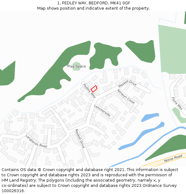 1, PEDLEY WAY, BEDFORD, MK41 0GF: Location map and indicative extent of plot