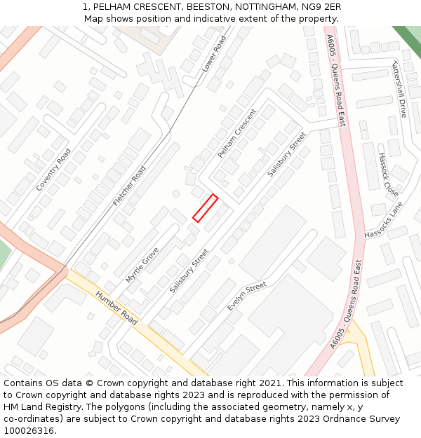 1, PELHAM CRESCENT, BEESTON, NOTTINGHAM, NG9 2ER: Location map and indicative extent of plot