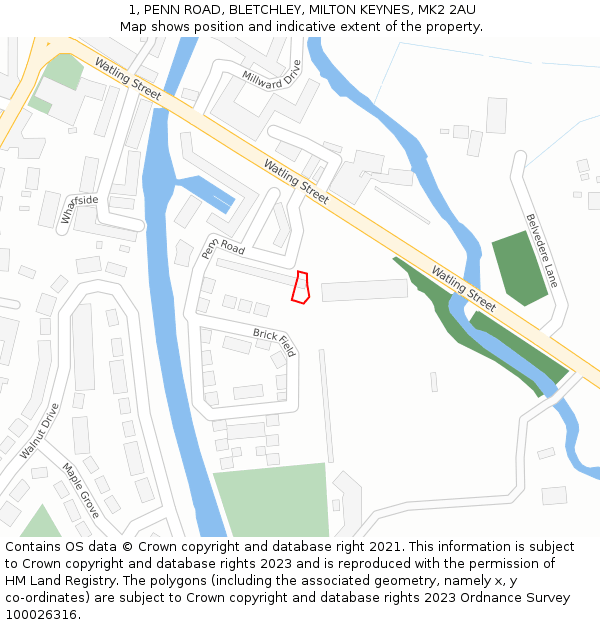 1, PENN ROAD, BLETCHLEY, MILTON KEYNES, MK2 2AU: Location map and indicative extent of plot