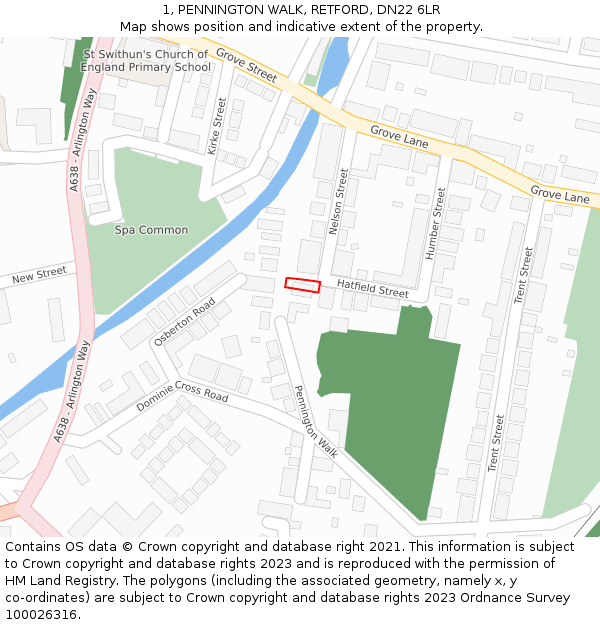 1, PENNINGTON WALK, RETFORD, DN22 6LR: Location map and indicative extent of plot