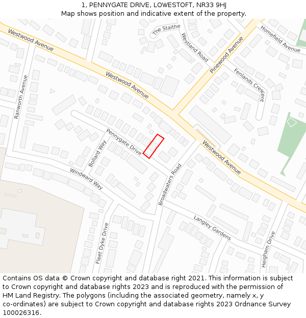1, PENNYGATE DRIVE, LOWESTOFT, NR33 9HJ: Location map and indicative extent of plot