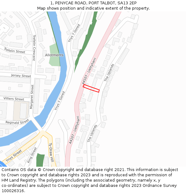1, PENYCAE ROAD, PORT TALBOT, SA13 2EP: Location map and indicative extent of plot