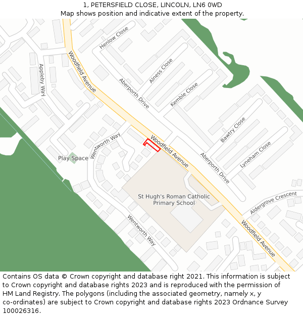 1, PETERSFIELD CLOSE, LINCOLN, LN6 0WD: Location map and indicative extent of plot