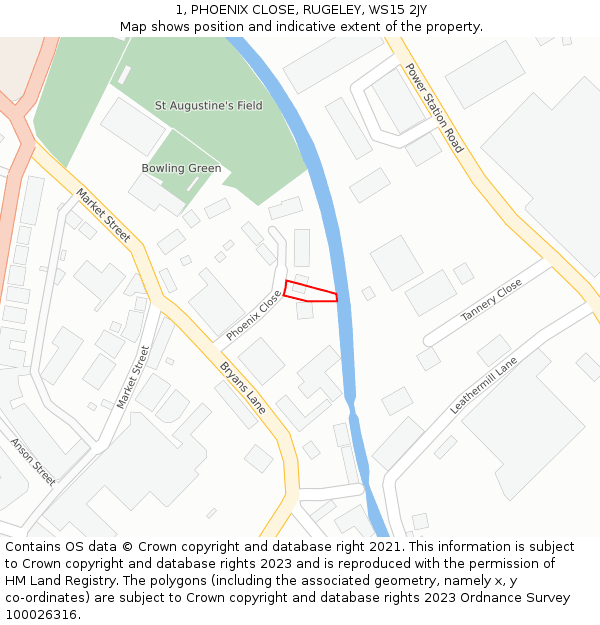 1, PHOENIX CLOSE, RUGELEY, WS15 2JY: Location map and indicative extent of plot
