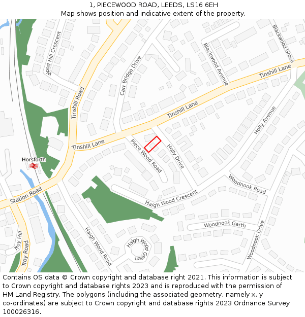 1, PIECEWOOD ROAD, LEEDS, LS16 6EH: Location map and indicative extent of plot